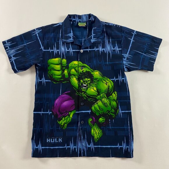 Vintage Incredible Hulk Shirt Boy's XL Mens Small All Over Print Button Up - Picture 10 of 10